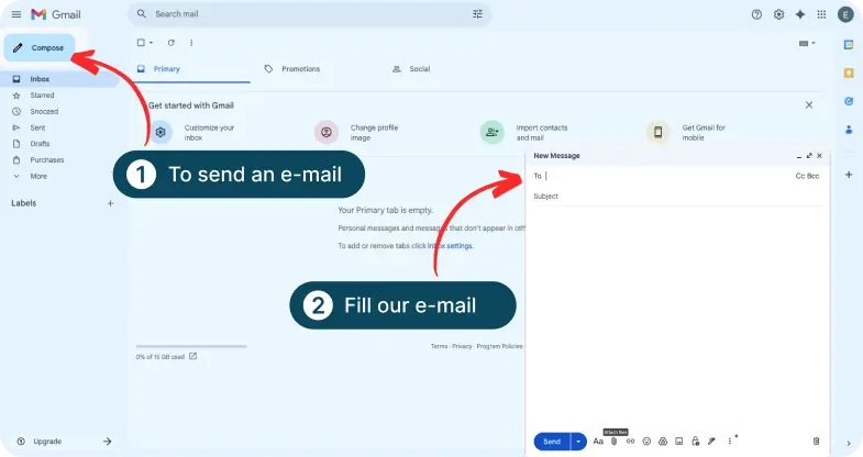 Email interface showing where to compose